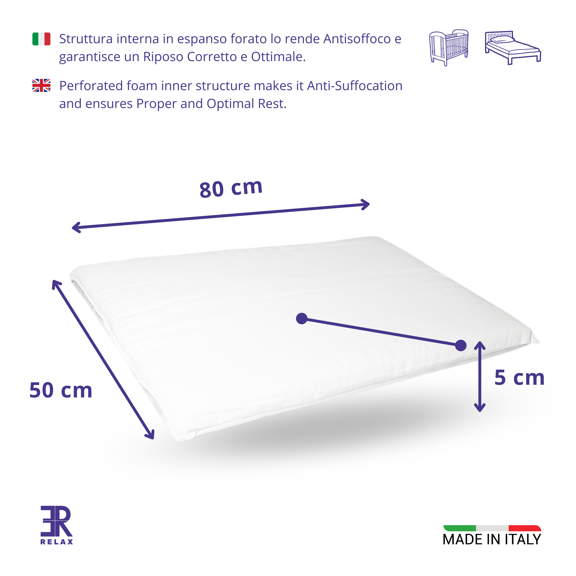 ER Relax Cuscino Antisoffoco Per Bambini BASSO 50x80x5cm